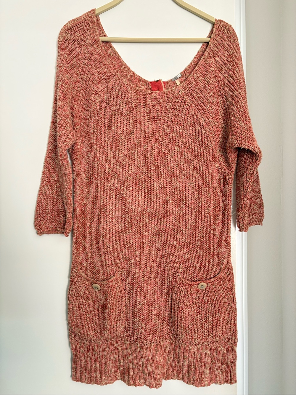 Free People Coral Marled Scoopneck Pocket Sweater